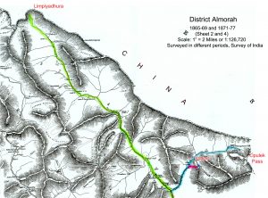 सुगौली सन्धिपछिको नक्सामा कालीको मुहान लिम्पियाधुरा